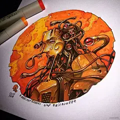 一组超炫酷纸上3D骷髅和机甲插画