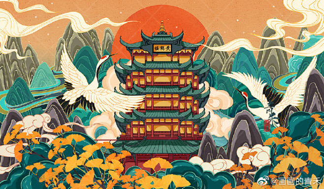墨心绘意超话一批比较简单的国潮建筑，各...