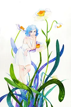 花开半夏 （三）-一阵夏天的风_水彩,手绘,花植物,水仙,每日一涂,原创_涂鸦王国插画