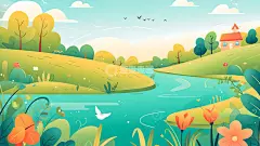 扁平风春天背景素材高清模板免费下载-趣麦麦图