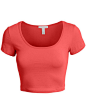 LE3NO Womens Fitted Short Sleeve Scoop Neck Crop Top with Stretch: 