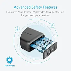 Amazon.com: Anker 精英USB 充电器，双端口 24W 壁式充电器，PowerPort 2 带 PowerIQ 和可折叠插头，适用于 iPhone Xs/XS Max/XR/X/8/7/6/Plus，iPad Pro/Air 2/Mini 3/Mini 4、Samsung 三星 S4/S5 等