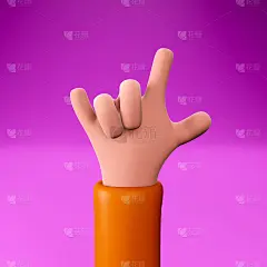 卡通手显示山羊手势，3d插图。音乐、摇滚和派对的概念。卡通人物的手做了一个摇滚手势，3d渲染。