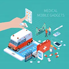 网络医疗救护车插画矢量图素材