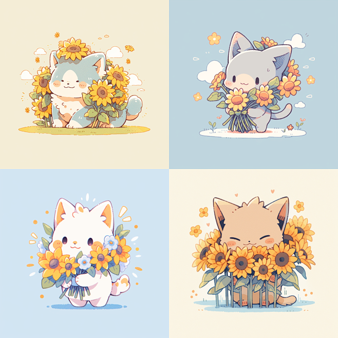 向日葵小猫，可爱小猫，mj绘图