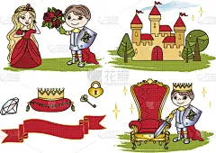 小的,彩色图片,城堡,动画片,可爱的,贺卡,纺织品,问候,庆祝