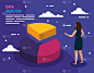 Data analysis cake chart and woman vector design