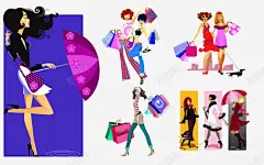 购物美女高清素材 彩色 手绘美女 时尚插画 免抠png 设计图片 免费下载