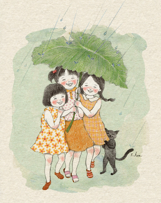 夏日的阵雨 ~ 韩国插画师초록담쟁이作品...