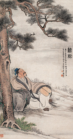 com松下抚琴图——伍启中水墨人物画作品选-桃子不甜-采集到山水画