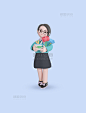 开学开学季c4d老师模型教师节教育行业3D人物收花
