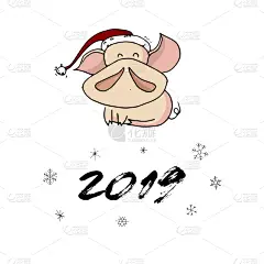 圣诞帽,猪,乱画,2019,符号,可爱的,事件,贺卡,圣诞装饰物