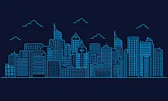 矢量手绘城市建筑线稿插画线条简笔画大厦图案AI网页平面设计素材