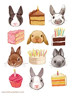 水彩画 水粉画 插画 手绘 美食 甜品 动物 兔子