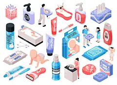 婴儿洗浴卫生用品矢量插画元素  - 源文件下载【酷图网】洗浴卫生用品,洗浴用品,婴儿洗浴,婴儿用品,矢量插画元素,插画元素,立体插画,洗手液,湿巾,矢量手绘,手绘元素,设计元素