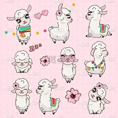 可爱的小羊驼羊驼套装卡哇伊。