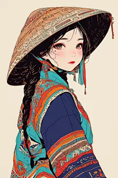 扁平化民族风东方人物图片插画