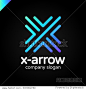 Letter X logo design concept with four arrow in round line style.