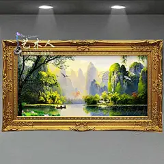 品牌纯手绘油画酒店壁画现代古典欧式客厅装饰画桂林山水风景AT18-tmall.com天猫