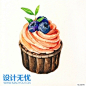 蓝莓蛋糕日式手绘美食料理插画JPG图片素材奶茶甜品小吃拉面菜单设计冰淇淋水彩