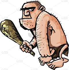 卡通穴居人挥舞着棍棒
