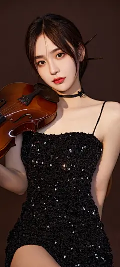 美女 黑色裙子 小提琴 高清手机壁纸