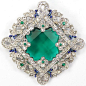 Trifari 'Alfred Philippe' Pave and Emeralds Maze Pattern and Flowers Emerald Crystal Pin