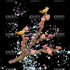 桃花  - 源文件下载【酷图网】手绘,水粉,桃花,装饰,素材,植物