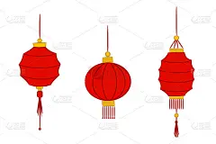一套手绘红色灯笼。日本的灯。