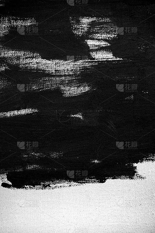 近距离纹理黑色油漆在白色画布刷标记描纸图...