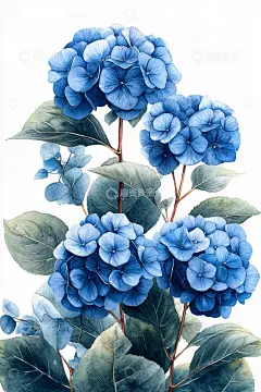 蓝色绣球花插画高清模板免费下载-趣麦麦图