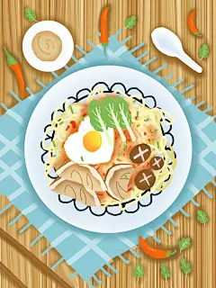 蓝黄清新创意高端素雅美食插画海报