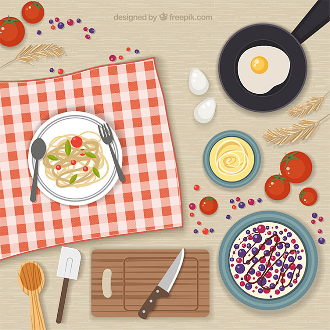 各类食物美食 手绘风格插图插画 平面菜单...