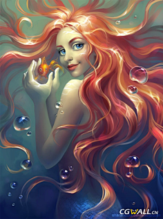 cg动漫插画原画采集到海底世界 美人鱼 珊瑚 鱼 海浪
