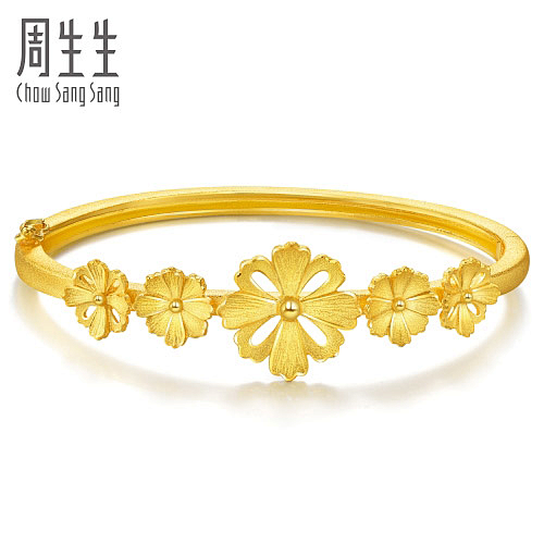 周生生足金首饰品黄金婚嫁手镯格桑花手镯女...