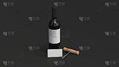 一瓶带名片和开瓶器的红酒