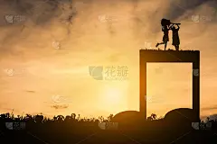 剪影音乐记谱，快乐音符，概念音乐。