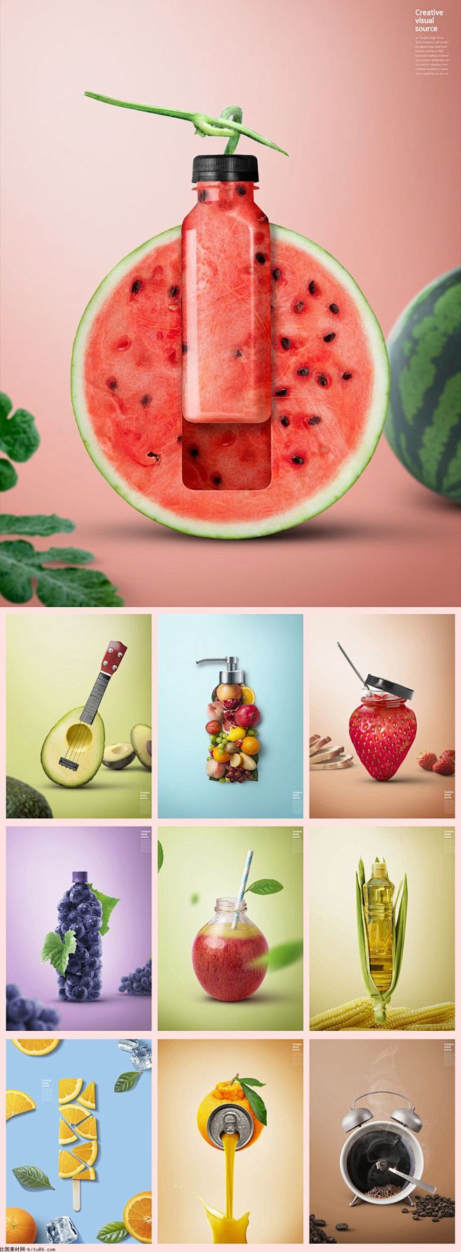 10款水果蔬菜农产品食物创意合成海报PS...