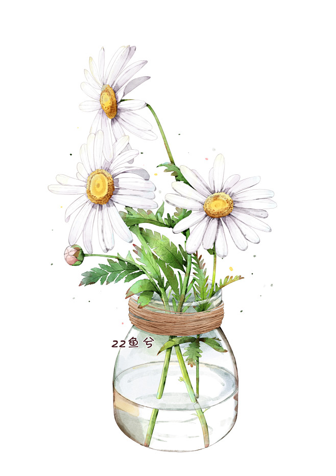 鱼兮手绘水彩ps花卉_鱼兮__插画师作品...