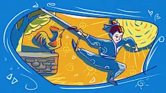 闻鸡起舞成语故事手绘插画