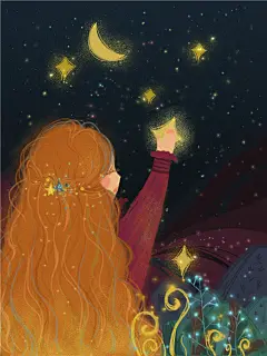 少女鲸鱼手绘手机壁纸星空夜晚儿童插图插画PSD设计素材高清图片-淘宝网