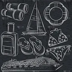 船,夏天,邮轮,符号,帆,海洋生命,手提箱,装饰物,贝壳,布置