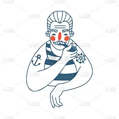航海家日。6月25日。会徽，海报，t恤印，卡通水手海报和圆形字母。