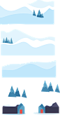 冬季插图卡通手绘 冬天背景雪天 风景积雪的枝丫梅花树房子波浪线雪地 fen