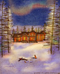 겨울 밤 (winter night) by 퍼엉 on Grafolio : 눈이 가득 쌓였어요.  이대로 밤새 누워있으면 눈사람이 되겠지? 하하 바보 같은 소리 말구 이제 들어가요! 우리 따뜻한 코코아 마셔요.  Snow has fallen in everywhere! We will become a snowman if we stay all night in this snow! Ha ha, that's funny. Let's go inside and have a
