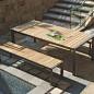 户外简约欧式庭院长凳铝合金柚木花园桌椅长桌长凳组合一桌二椅-淘宝网