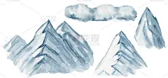 高山高山水彩画、插画、冬季野外自然景观、生态山脉剪影孤立栅格手绘