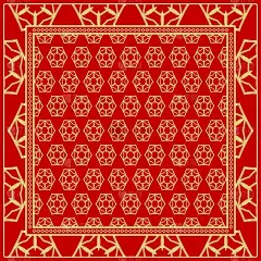 几何图案与手绘花卉装饰。插图。适用于布料、纺织品、大手帕、围巾、印花等。