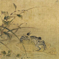 南宋 佚名 荷蟹图页 绢本设色 纵28.4cm，横28cm，故宫博物院藏