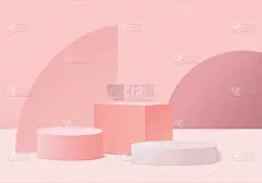 背景矢量3D粉色渲染与讲台和最小的粉红色墙壁场景，最小的抽象背景3D渲染抽象几何形状粉色彩绘。现代网